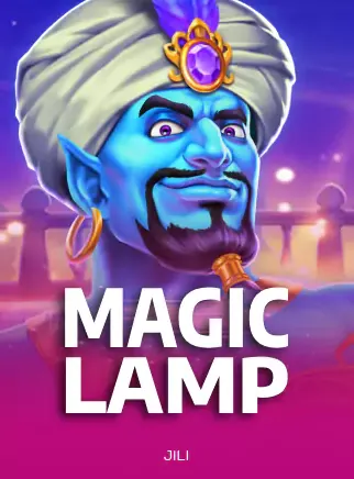 ปกเกมสล็อต Magic Lamp ค่าย Jili genie สีน้ำเงินสวมผ้าโพกหัว ในหน้าแรก