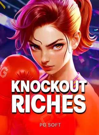 ปกเกมสล็อต Knockout Riches ค่าย PG Soft นักมวยหญิงผมแดงสวมนวม ในหน้าแรก
