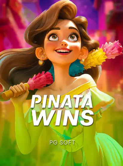 ปกเกมสล็อต Pinata Wins ค่าย PG Soft หญิงสาวถือพินยาตาสีสดใส ในหน้านี้