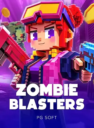 ปกเกมสล็อต Zombie Blasters ค่าย PG Soft ตัวละครพิกเซลถือปืนสีสด ในหน้านี้