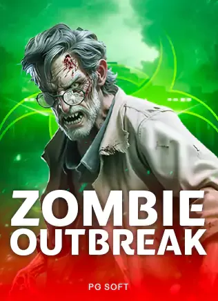 ปกเกมสล็อต Zombie Outbreak ค่าย PG Soft ชายผู้ติดเชื้อซอมบี้บนพื้นเขียว ในหน้าแรก